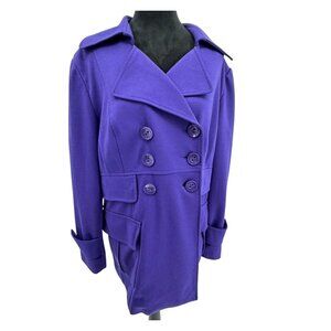 SANDRO Paris Peacoat Jacket Womens Double‎ Breasted Purple L Butterfly Collar